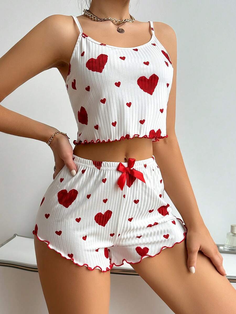 Heart Print Suspender Pajama Set