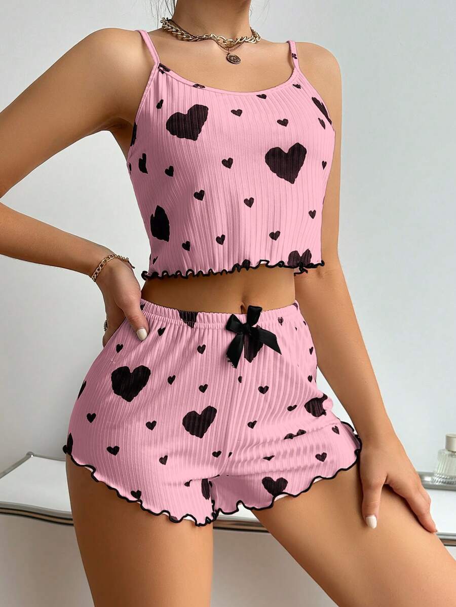 Heart Print Suspender Pajama Set