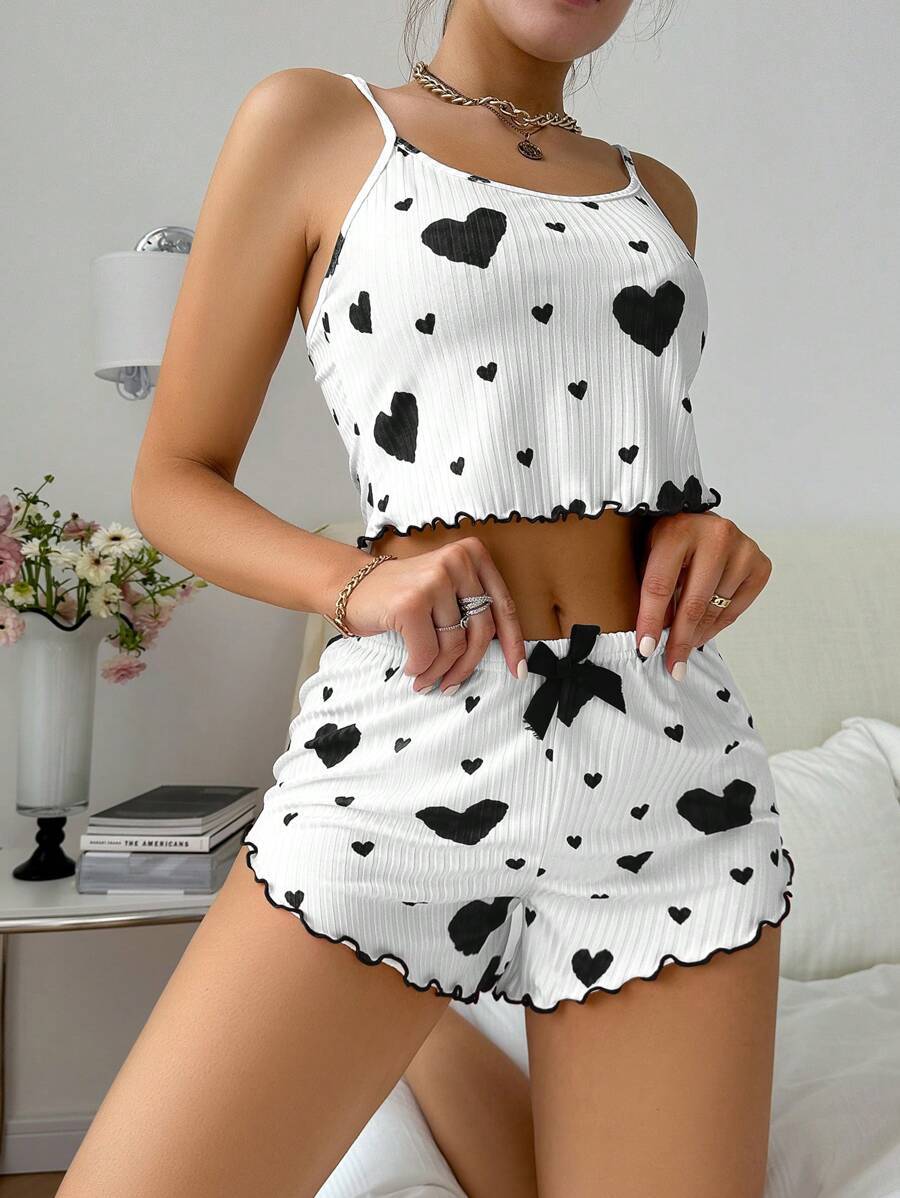 Heart Print Suspender Pajama Set