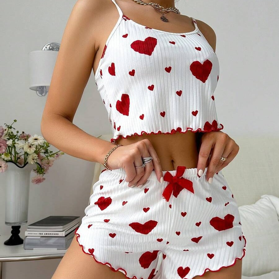 Heart Print Suspender Pajama Set